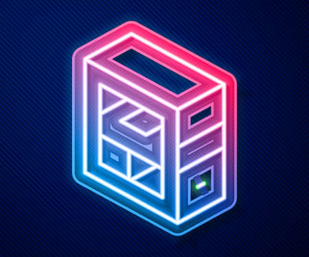 Glowing neon line Computer icon isolated on blue background. PC component sign. Vectorのイラスト素材