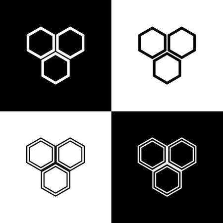 Set Honeycomb icon isolated on black and white background. Honey cells symbol. Sweet natural food. Vectorのイラスト素材