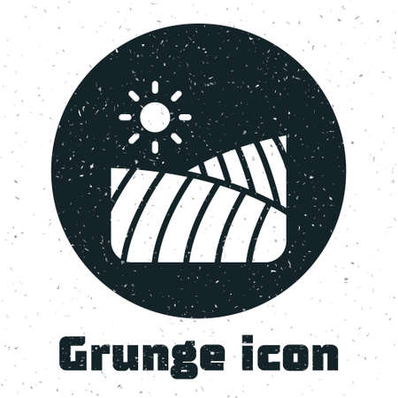 Grunge Agriculture wheat field farm rural nature scene landscape icon isolated on white background. Monochrome vintage drawing. Vectorのイラスト素材