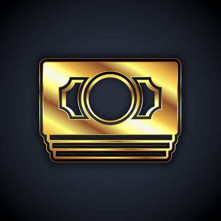 Gold Stacks paper money cash icon isolated on black background. Money banknotes stacks. Bill currency. Vectorのイラスト素材