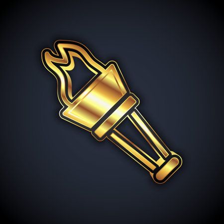 Gold Torch flame icon isolated on black background. Symbol fire hot, flame power, flaming and heat. Vectorのイラスト素材