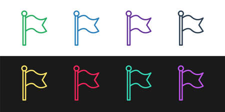 Set line Flag icon isolated on black and white background. Victory, winning and conquer adversity concept. Vectorのイラスト素材