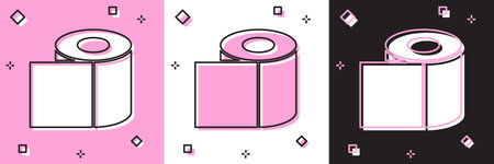 Set Toilet paper roll icon isolated on pink and white, black background. Vector Illustrationのイラスト素材