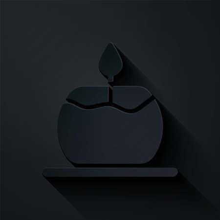 Paper cut Aroma candle icon isolated on black background. Paper art style. Vectorのイラスト素材