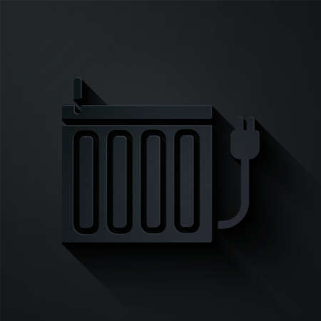 Paper cut Heating radiator icon isolated on black background. Paper art style. Vectorのイラスト素材
