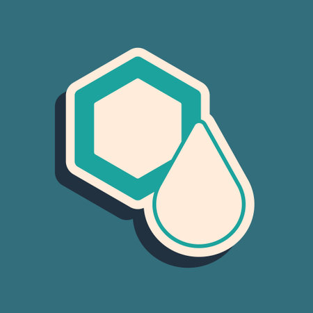 Green Honeycomb icon isolated on green background. Honey cells symbol. Sweet natural food. Long shadow style. Vectorのイラスト素材