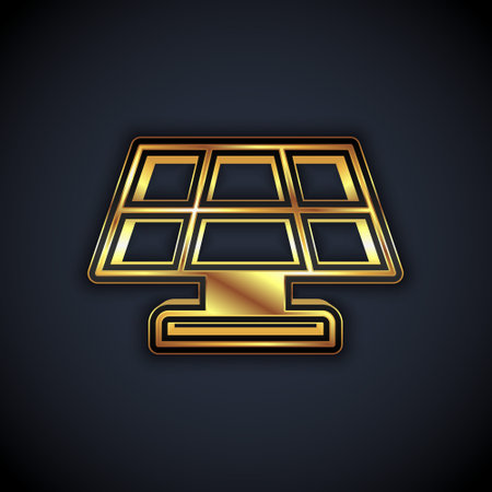 Gold Solar energy panel icon isolated on black background. Vectorのイラスト素材