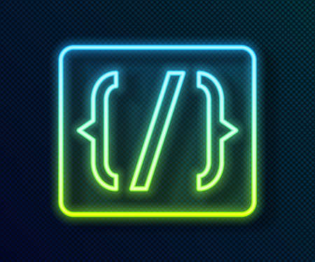 Glowing neon line Programming language syntax icon isolated on black background. Syntax programming file system. Vectorのイラスト素材