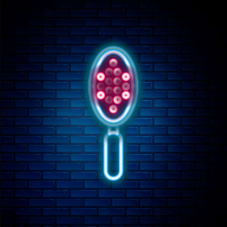 Glowing neon line Hairbrush icon isolated on brick wall background. Comb hair sign. Barber symbol. Colorful outline concept. Vectorのイラスト素材