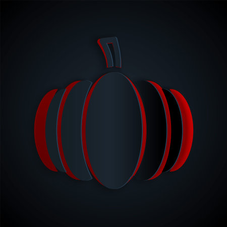 Paper cut Pumpkin icon isolated on black background. Happy Halloween party. Paper art style. Vectorのイラスト素材