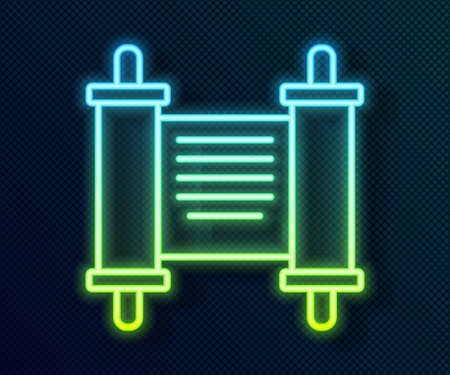 Glowing neon line Decree, paper, parchment, scroll icon icon isolated on black background. Chinese scroll. Vectorのイラスト素材
