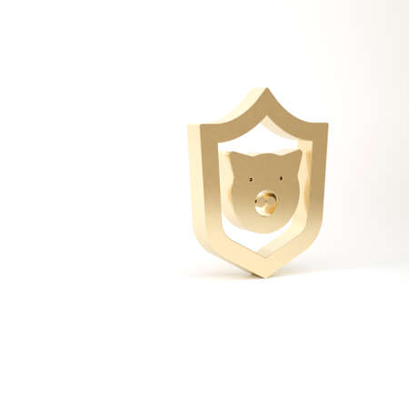 Gold Shield with pig icon isolated on white background. Animal symbol. 3d illustration 3D renderの写真素材