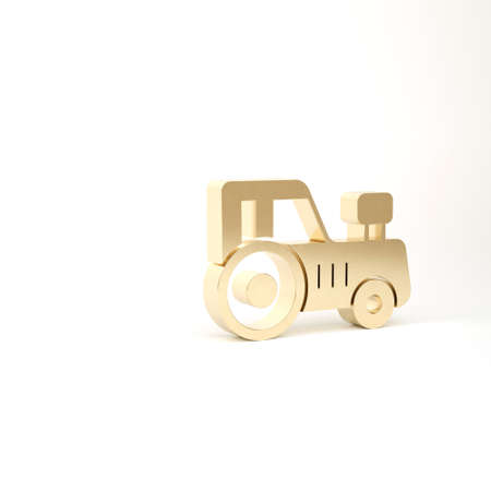 Gold Tractor icon isolated on white background. 3d illustration 3D renderの写真素材
