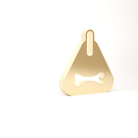 Gold Dog collar with name tag and bone plaque icon isolated on white background. Supplies for domestic animal. Cat and dog care. Pet dog chains. 3d illustration 3D renderの写真素材