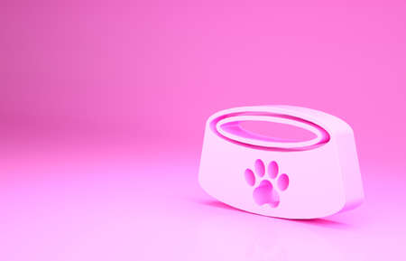 Pink Pet food bowl for cat or dog icon isolated on pink background. Dog or cat paw print. Minimalism concept. 3d illustration 3D renderの写真素材
