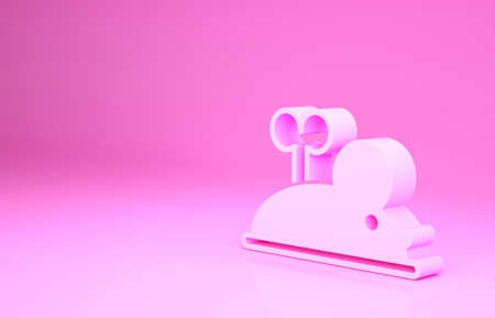 Pink Clockwork mouse icon isolated on pink background. Wind up mouse toy. Minimalism concept. 3d illustration 3D renderの写真素材