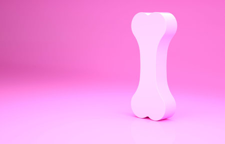 Pink Dog bone icon isolated on pink background. Pets food symbol. Minimalism concept. 3d...