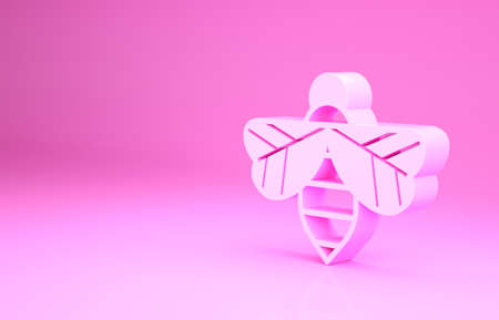 Pink Bee icon isolated on pink background. Sweet natural food. Honeybee or apis with wings symbol. Flying insect. Minimalism concept. 3d illustration 3D renderの写真素材