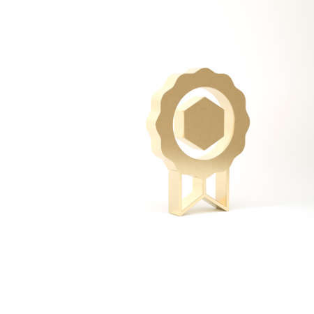 Gold Honey award icon isolated on white background. Honey medal. 3d illustration 3D renderの写真素材