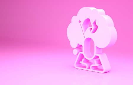 Pink Man holding flag icon isolated on pink background. Victory, winning and conquer adversity concept. Minimalism concept. 3d illustration 3D renderの写真素材