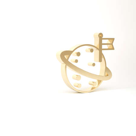 Gold Moon with flag icon isolated on white background. 3d illustration 3D renderの写真素材