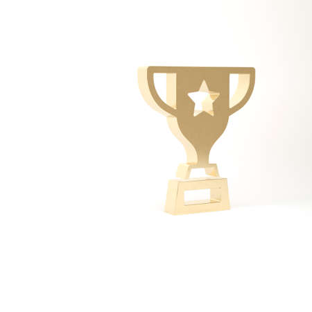 Gold Award cup icon isolated on white background. Winner trophy symbol. Championship or competition trophy. Sports achievement sign. 3d illustration 3D renderの写真素材