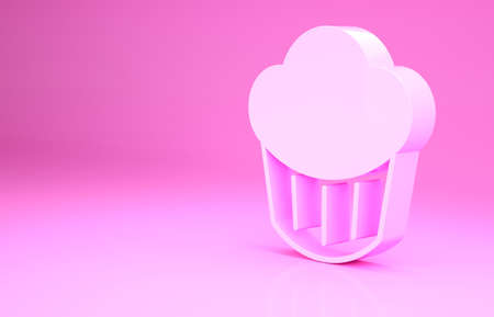 Pink Cupcake icon isolated on pink background. Minimalism concept. 3d illustration 3D renderの写真素材