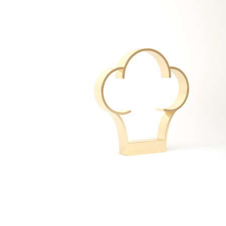 Gold Chef hat icon isolated on white background. Cooking symbol. Cooks hat. 3d illustration 3D renderの写真素材