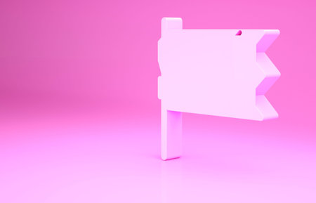 Pink Flag with baseball ball icon isolated on pink background. Minimalism concept. 3d illustration...