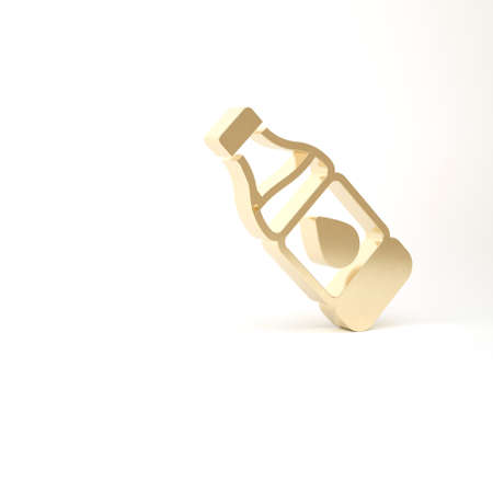 Gold Bottle of water icon isolated on white background. Soda aqua drink sign. 3d illustration 3D renderの写真素材