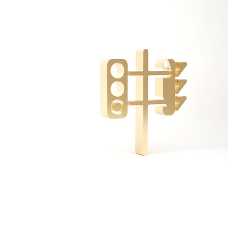 Gold Traffic light icon isolated on white background. 3d illustration 3D render