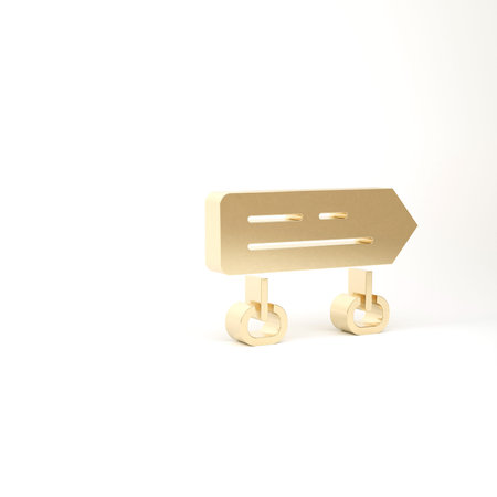 Gold Road traffic sign. Signpost icon isolated on white background. Pointer symbol. Isolated street information sign. Direction sign. 3d illustration 3D renderの写真素材