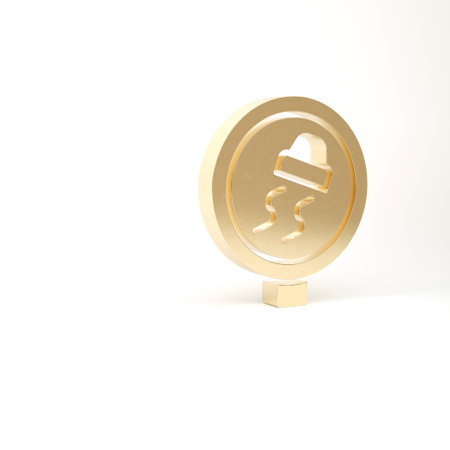 Gold Slippery road traffic warning icon isolated on white background. Traffic rules and safe driving. 3d illustration 3D renderの写真素材