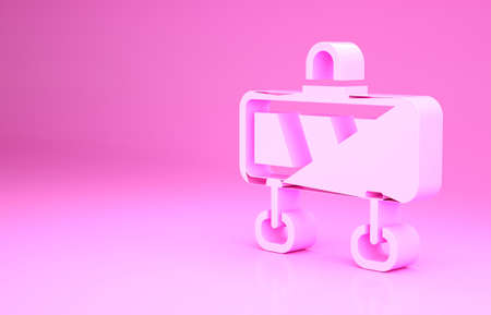Pink Road barrier icon isolated on pink background. Symbol of restricted area which are in under construction processes. Repair works. Minimalism concept. 3d illustration 3D renderの写真素材