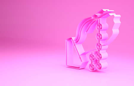 Pink Hands in praying position with rosary icon isolated on pink background. Praying hand islam muslim religion spirituality religious. Minimalism concept. 3d illustration 3D renderの写真素材