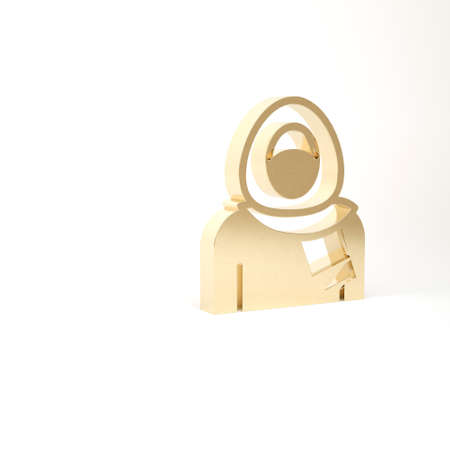 Gold Muslim woman in hijab icon isolated on white background. 3d illustration 3D renderの写真素材