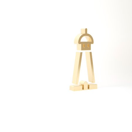Gold Mosque tower or minaret icon isolated on white background. 3d illustration 3D renderの写真素材