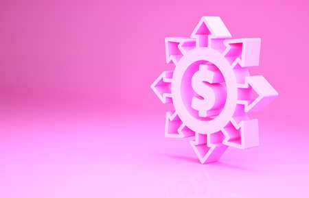 Pink Dollar, share, network icon isolated on pink background. Minimalism concept. 3d illustration 3D renderの写真素材