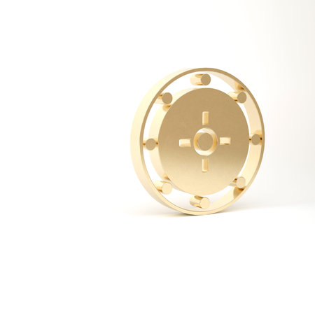 Gold Safe icon isolated on white background. The door safe a bank vault with a combination lock. Reliable Data Protection. 3d illustration 3D renderの写真素材