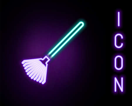 Glowing neon line Garden rake for leaves icon isolated on black background. Tool for horticulture, agriculture, farming. Ground cultivator. Colorful outline concept. Vectorのイラスト素材