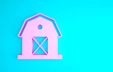 Pink Farm house icon isolated on blue background. Minimalism concept. 3d illustration 3D renderの写真素材