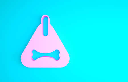 Pink Dog collar with name tag and bone plaque icon isolated on blue background. Supplies for domestic animal. Cat and dog care. Pet dog chains. Minimalism concept. 3d illustration 3D renderの写真素材