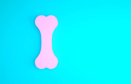 Pink Dog bone icon isolated on blue background. Pets food symbol. Minimalism concept. 3d illustration 3D renderの写真素材