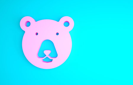 Pink Bear head icon isolated on blue background. Minimalism concept. 3d illustration 3D renderの写真素材