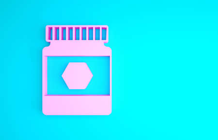 Pink Jar of honey icon isolated on blue background. Food bank. Sweet natural food symbol. Minimalism concept. 3d illustration 3D renderの写真素材