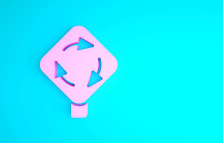 Pink Roundabout traffic icon isolated on blue background. Traffic circle road sign. Minimalism concept. 3d illustration 3D renderの写真素材
