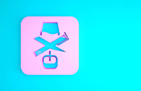 Pink No alcohol icon isolated on blue background. Prohibiting alcohol beverages. Forbidden symbol with beer bottle glass. Minimalism concept. 3d illustration 3D renderの写真素材