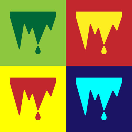 Pop art Icicle icon isolated on color background. Stalactite, ice spikes. Winter weather, snow crystals. Vector Illustrationのイラスト素材