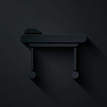 Paper cut Stretcher icon isolated on black background. Patient hospital medical stretcher. Paper art style. Vector Illustrationのイラスト素材