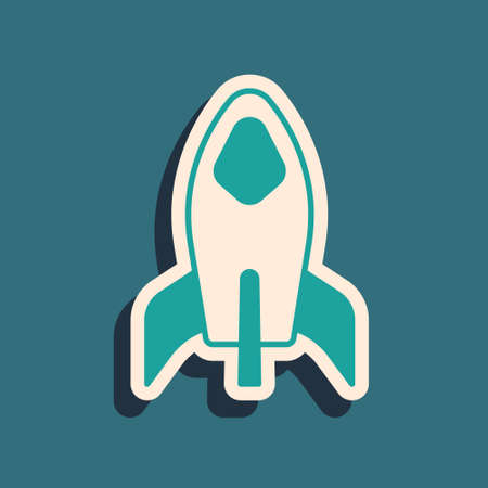 Green Rocket ship icon isolated on green background. Space travel. Long shadow style. Vectorのイラスト素材